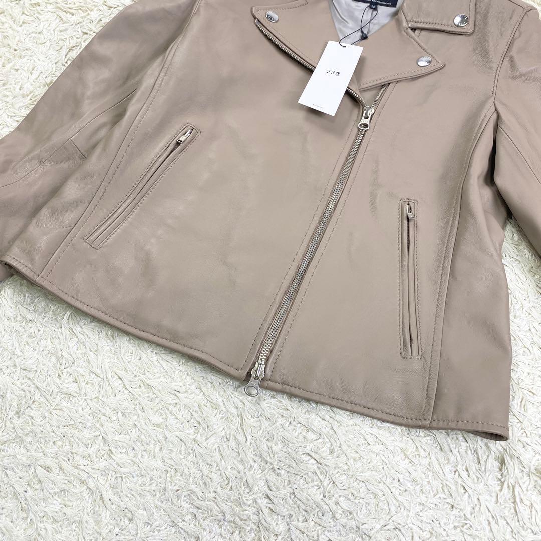 【新品未使用】23区 ライダースジャケット ラムレザー ダブル 38 ベージュ