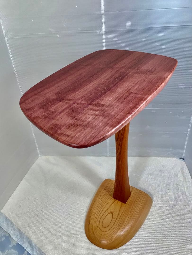 天然木　パープルハート材　折り畳みサイドテーブル　手造り　一点物