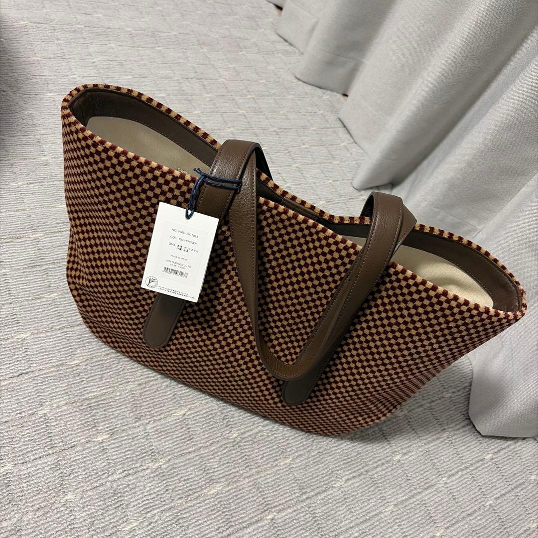未使用品 PELLE MORBIDAレッド/ブラウン チェック トートバッグ