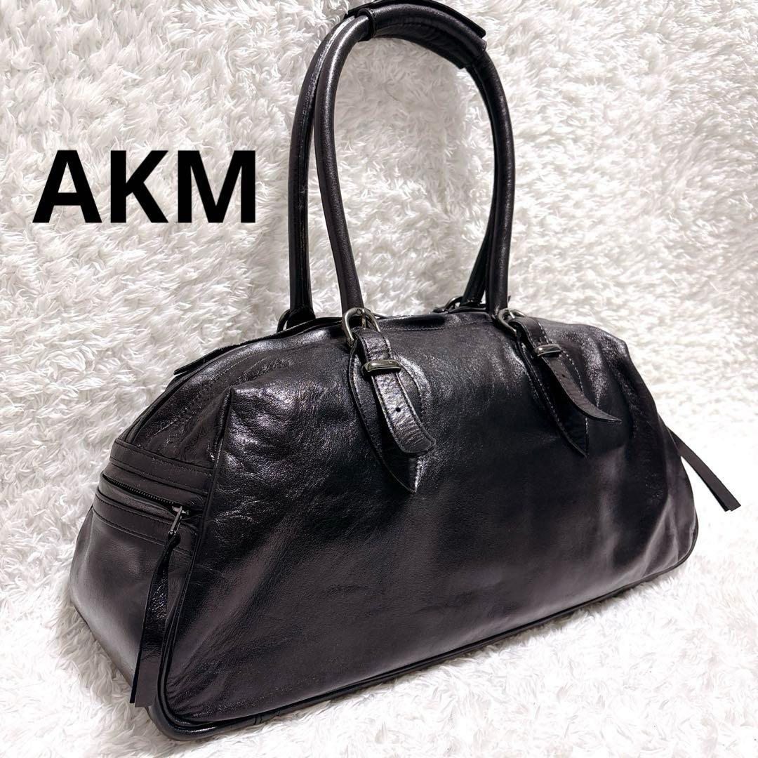 【美品】AKM ラムレザー ボストンバッグ 黒 Y2K アーカイブ LAMPO