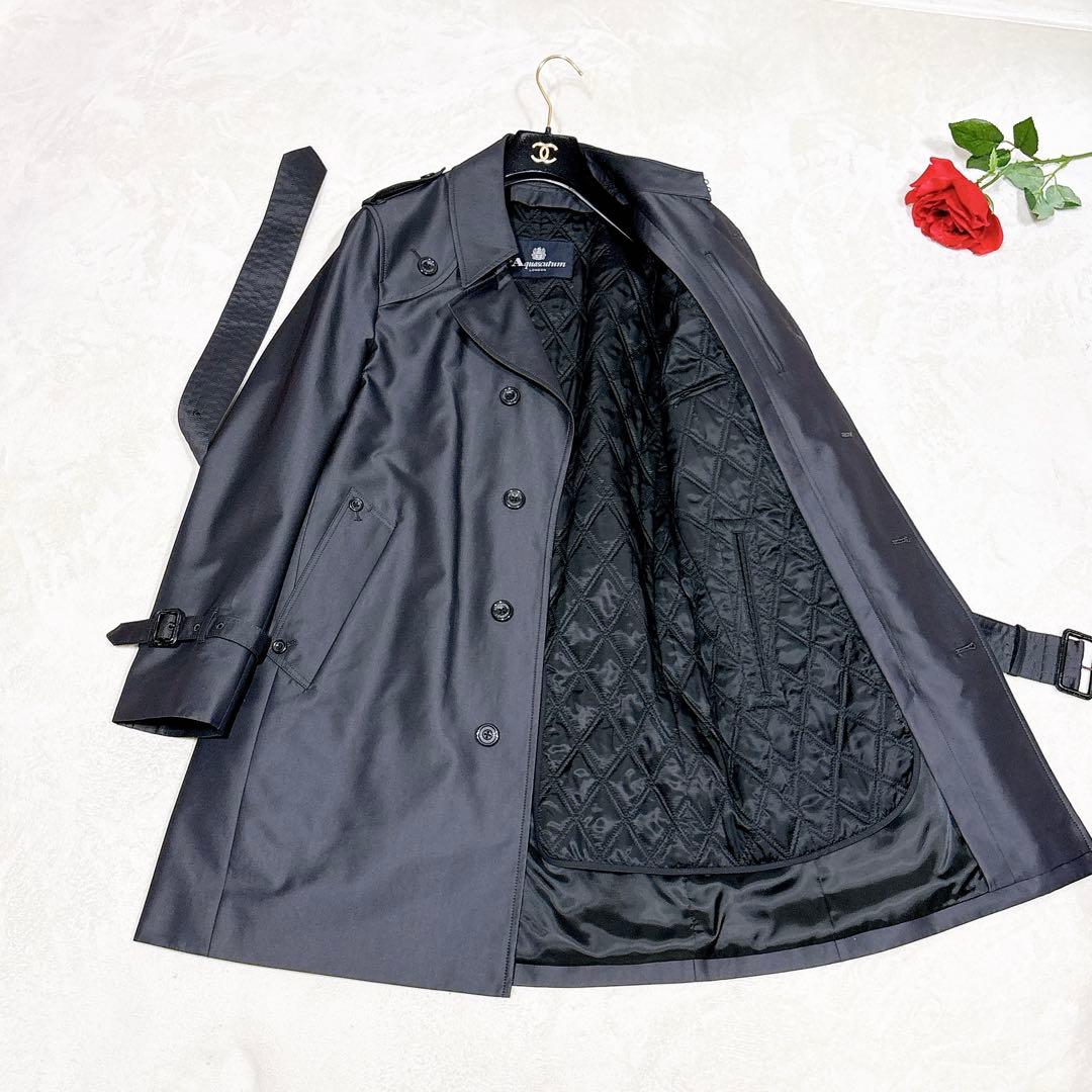 未使用✨　アクアスキュータム　トレンチコート ライナー　グレー　光沢　36