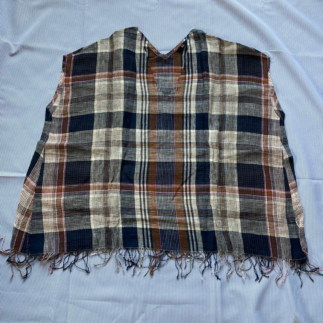 45rpm リネンブラウス 未使用 茶色と紺色のチェック