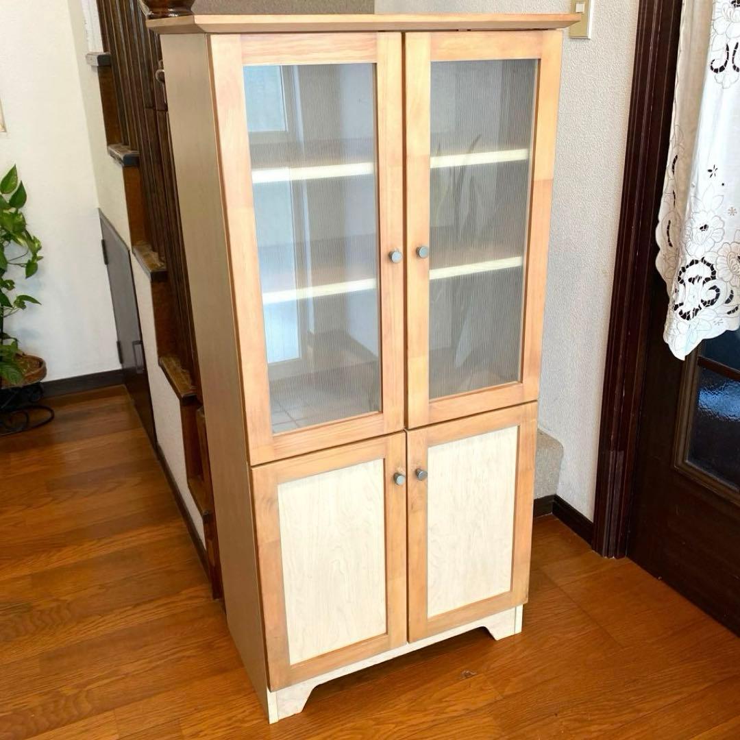 キャビネット ガラス戸棚 5段 食器棚 書棚 収納棚 リビング収納 ナチュラル