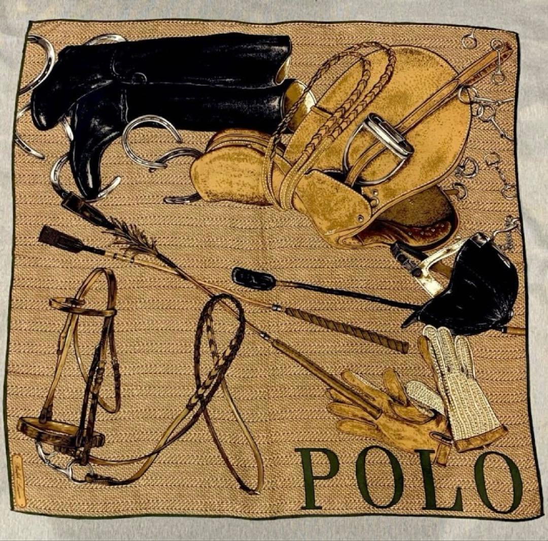 S*読様 POLO ラルフローレン スカーフ 茶系 馬具柄 鞍シルク