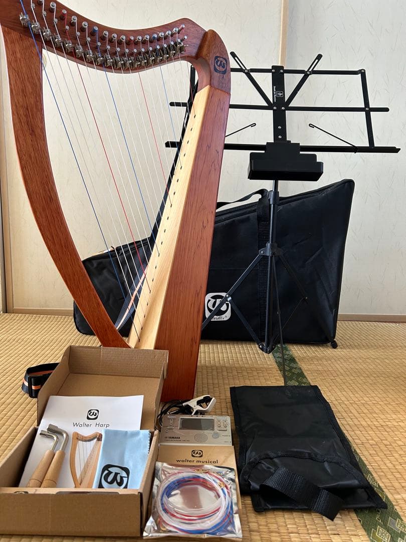 【初心者セット】Walter ハープ19 弦、ヤマハチューナー、譜面台、新品弦