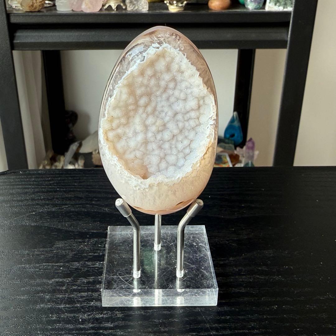 天然石シュガー瑪瑙の卵型　置物NO.020301