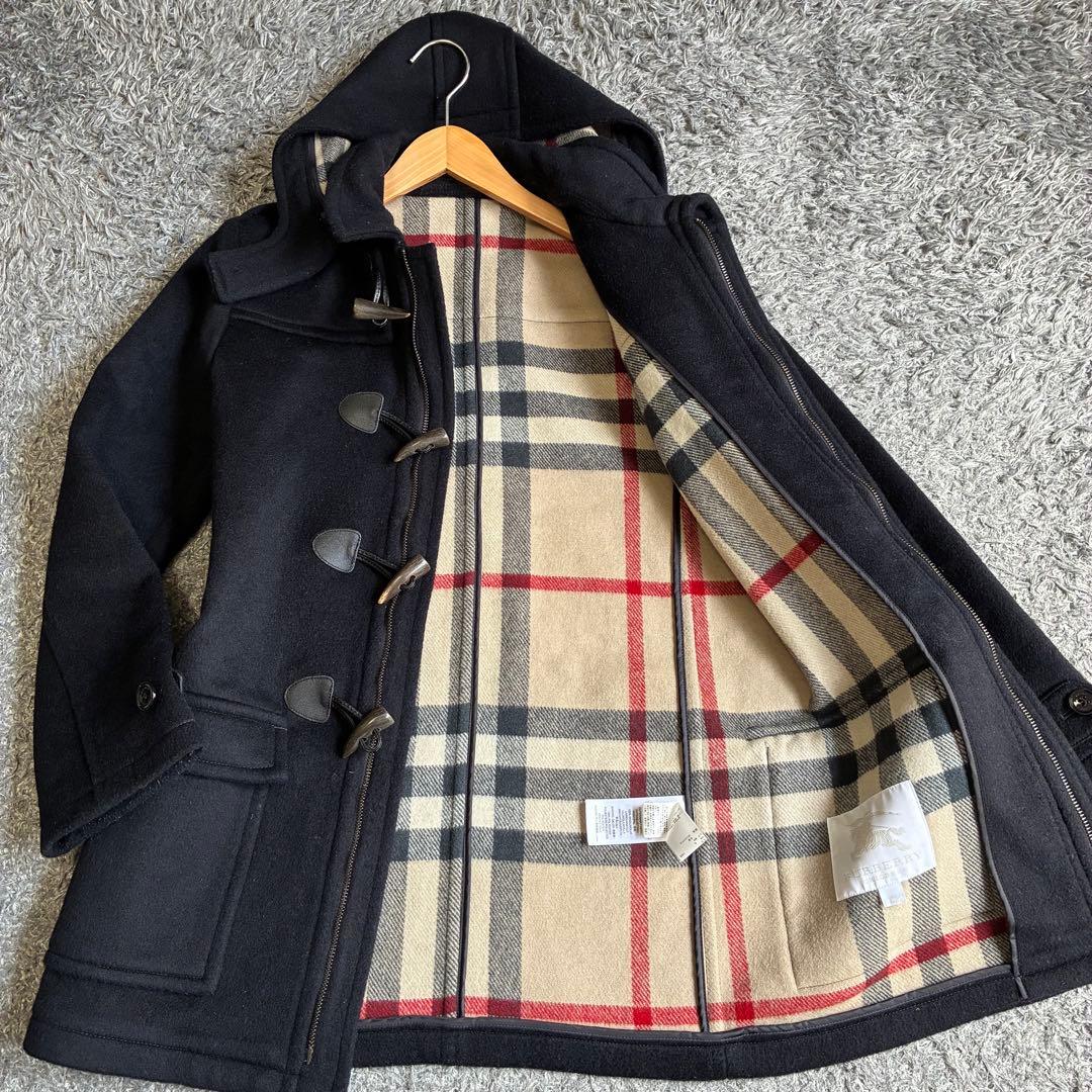 【良品】バーバリーチルドレン ダッフルコート ノバチェック ネイビー 160cm