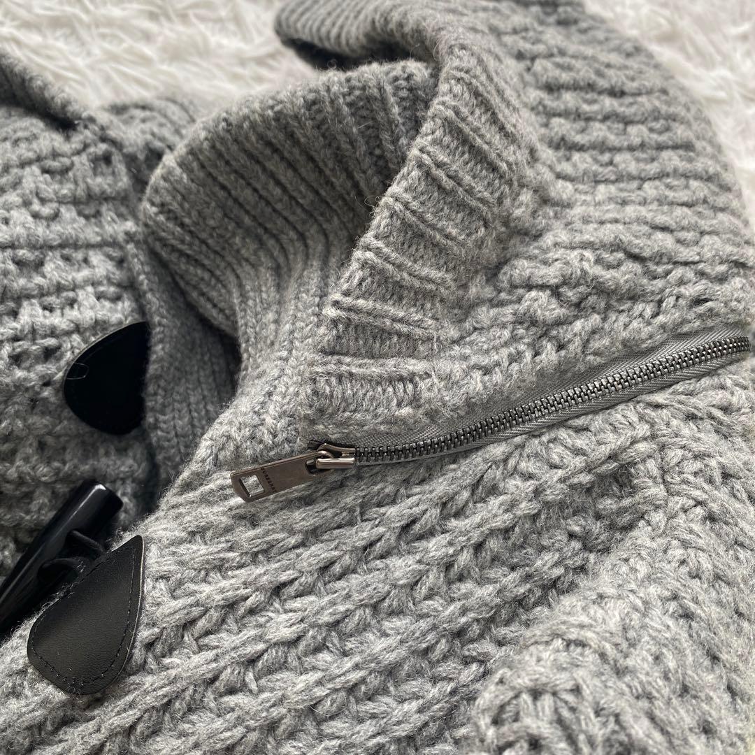 美品　バーバリー　ダッフル　ニットコート　カーディガン　カシミヤ混　フード取外可