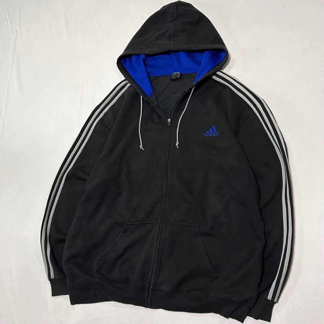 00s Adidas 3XL ジップパーカー ボックスシルエット スミクロ 刺繍