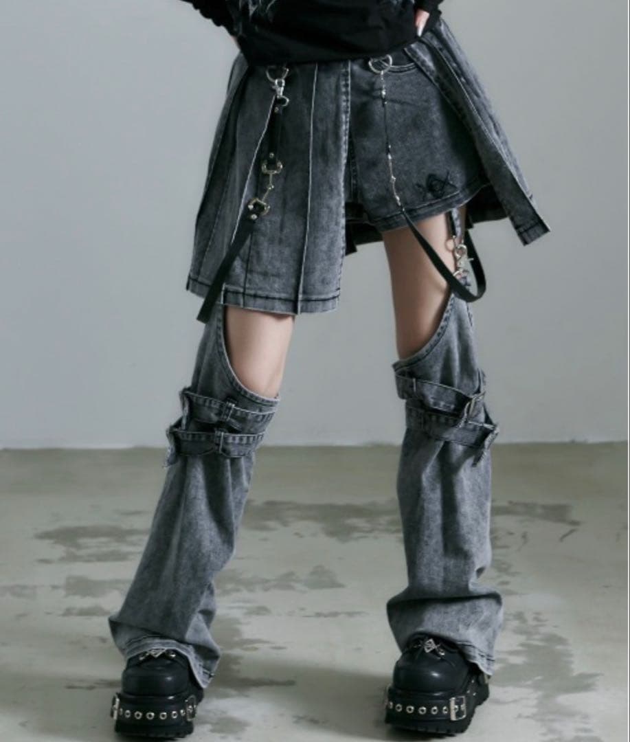 REFLEM レッグカバー付きレイヤードデニムショーパン