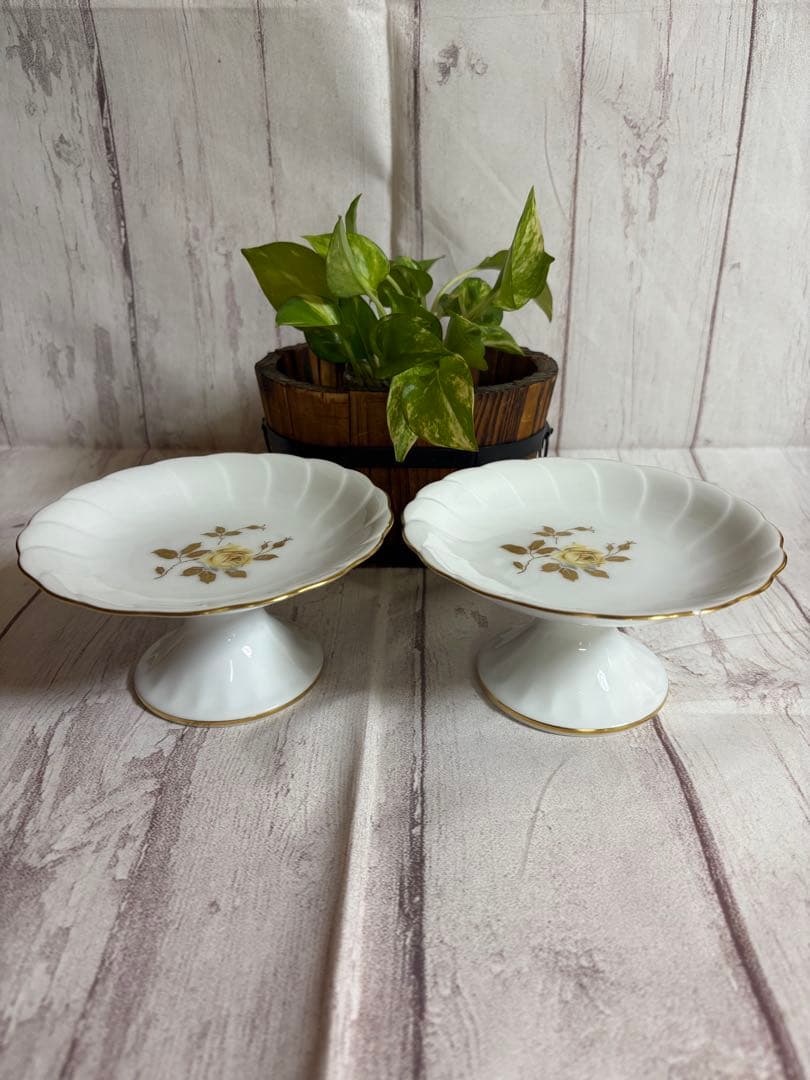 大倉陶園　脚付コンポート　花柄デザート皿 2個セット アンティーク　レトロ