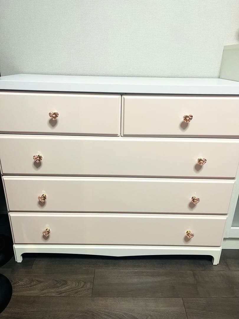 ニトリ ローチェスト 幅100 白 ピンク ハート型取っ手