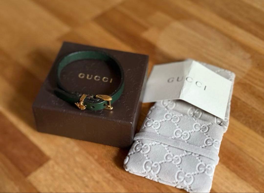 【希少品】GUCCI ミケーレ期 レザーバングル グリーン