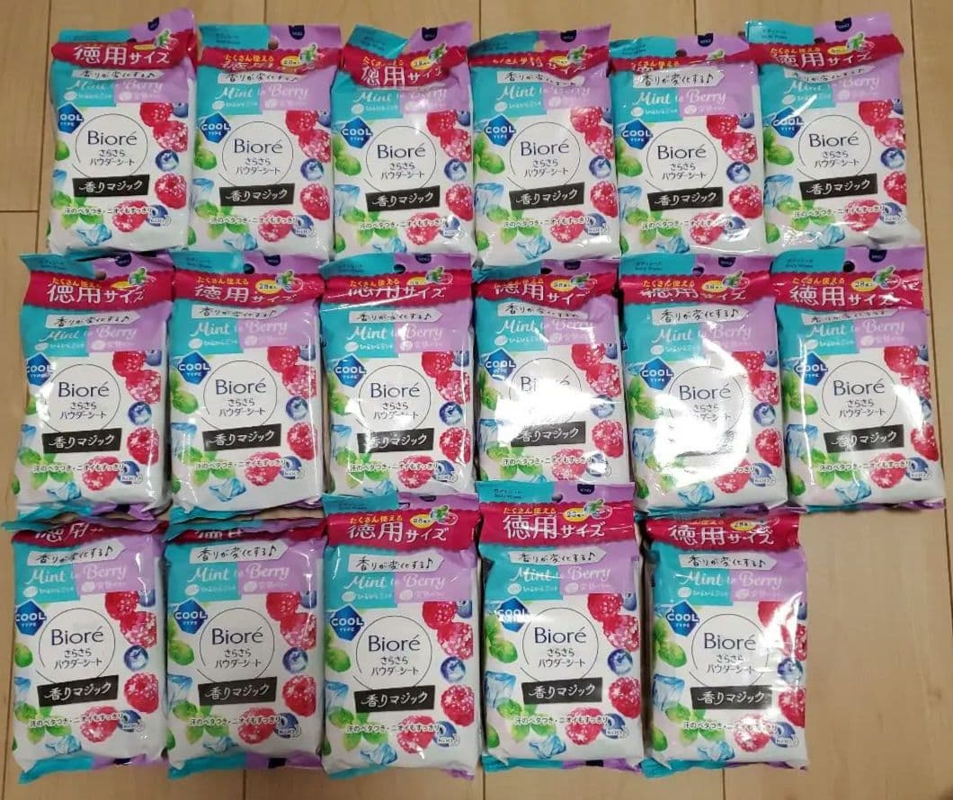 ビオレ　さらさらパウダーシート　ミント　ベリー　徳用サイズ28枚　17袋