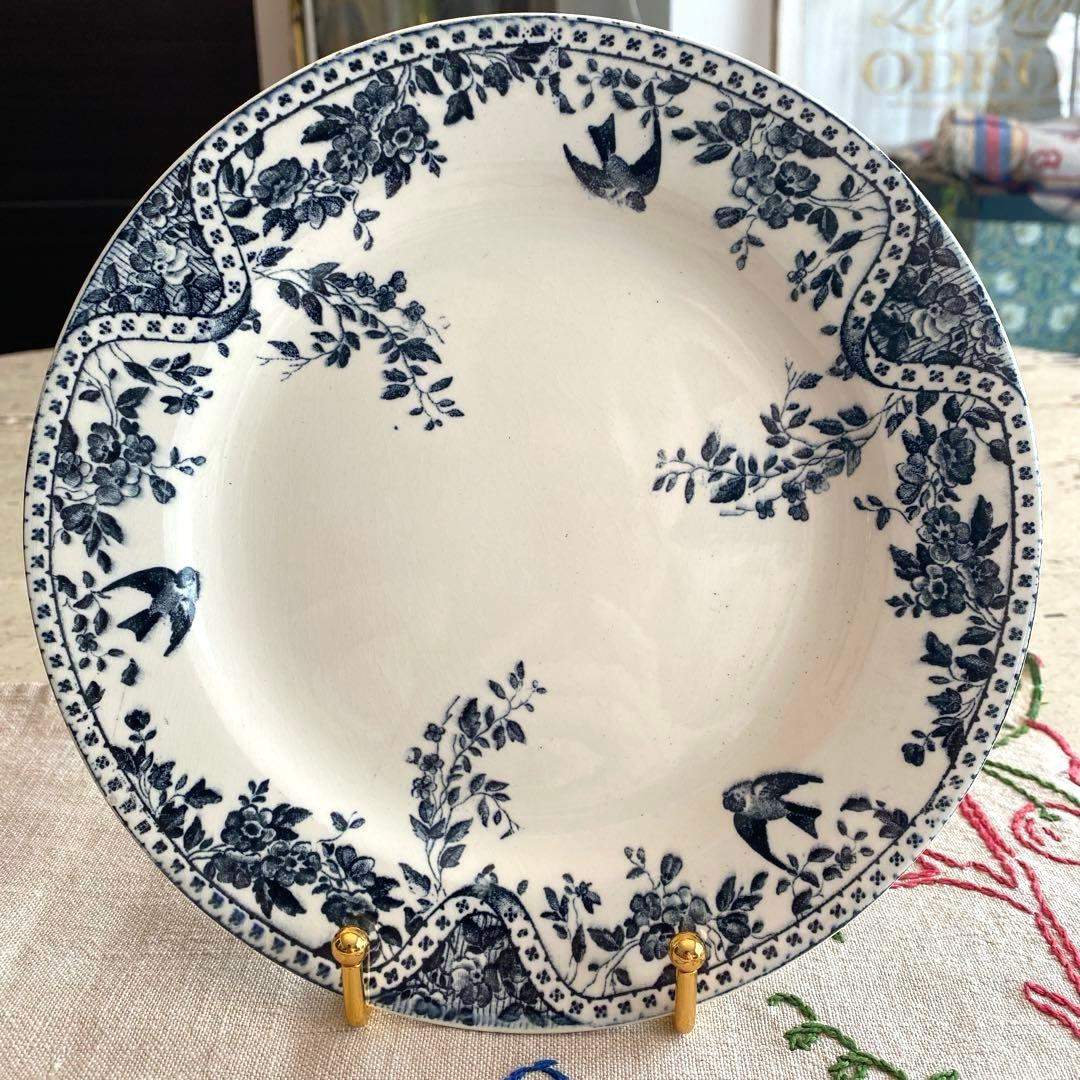 フランス　アンティークBordeaux プレート小鳥　ツバメ　lunéville