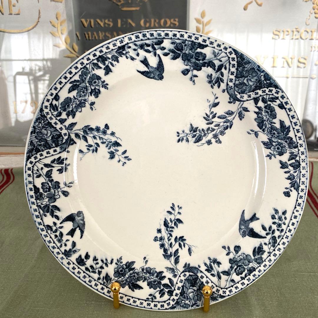 フランス　アンティークBordeaux プレート小鳥　ツバメ　lunéville