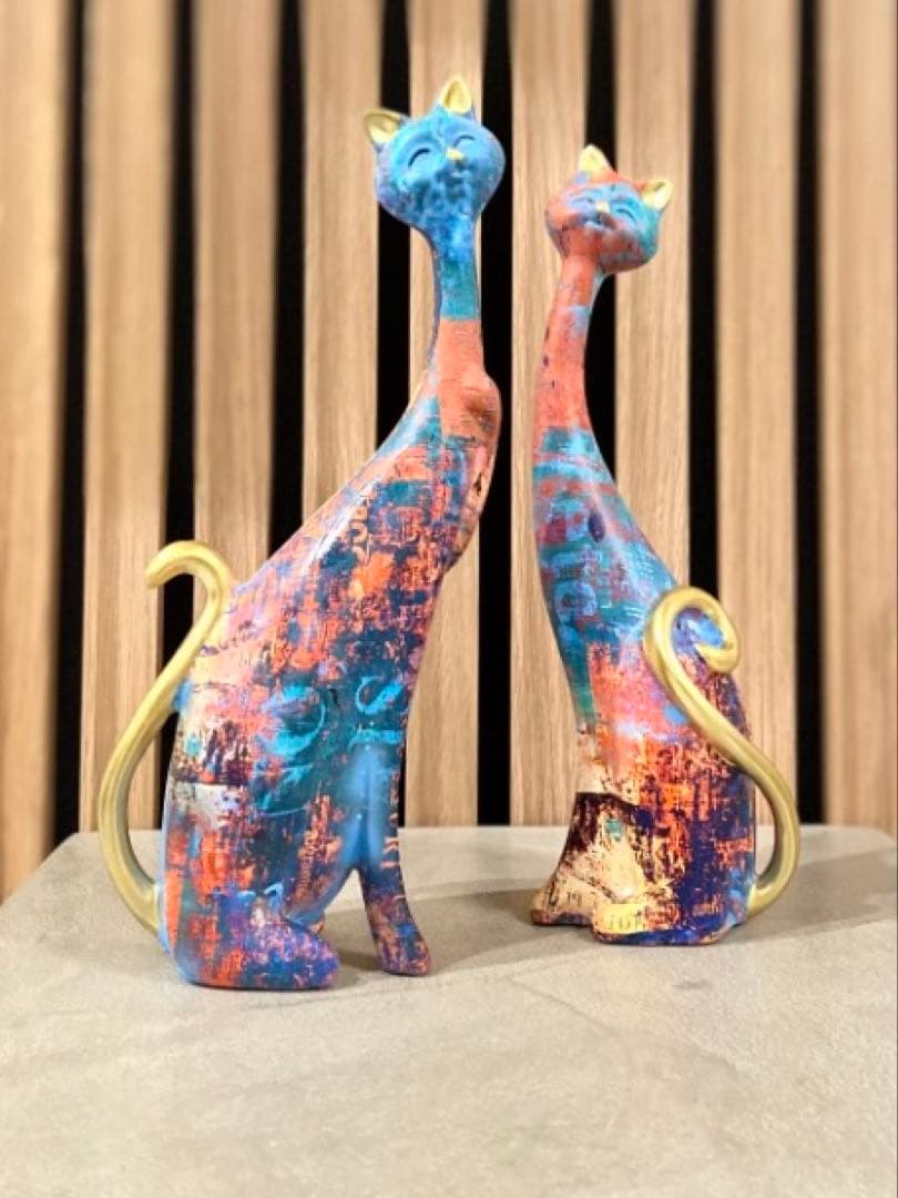 猫のヨーロピアンモダンオブジェ カラフル 2個セット