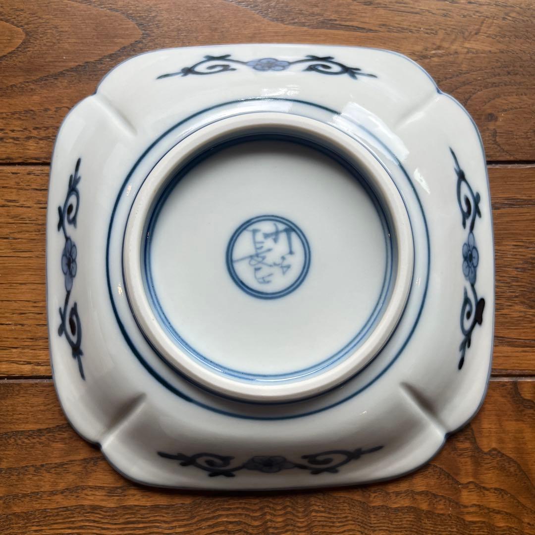 【宮内庁御用窯】 四方皿揃 染色桃花花鳥文 / 山本長左 （木箱入り）5枚揃い