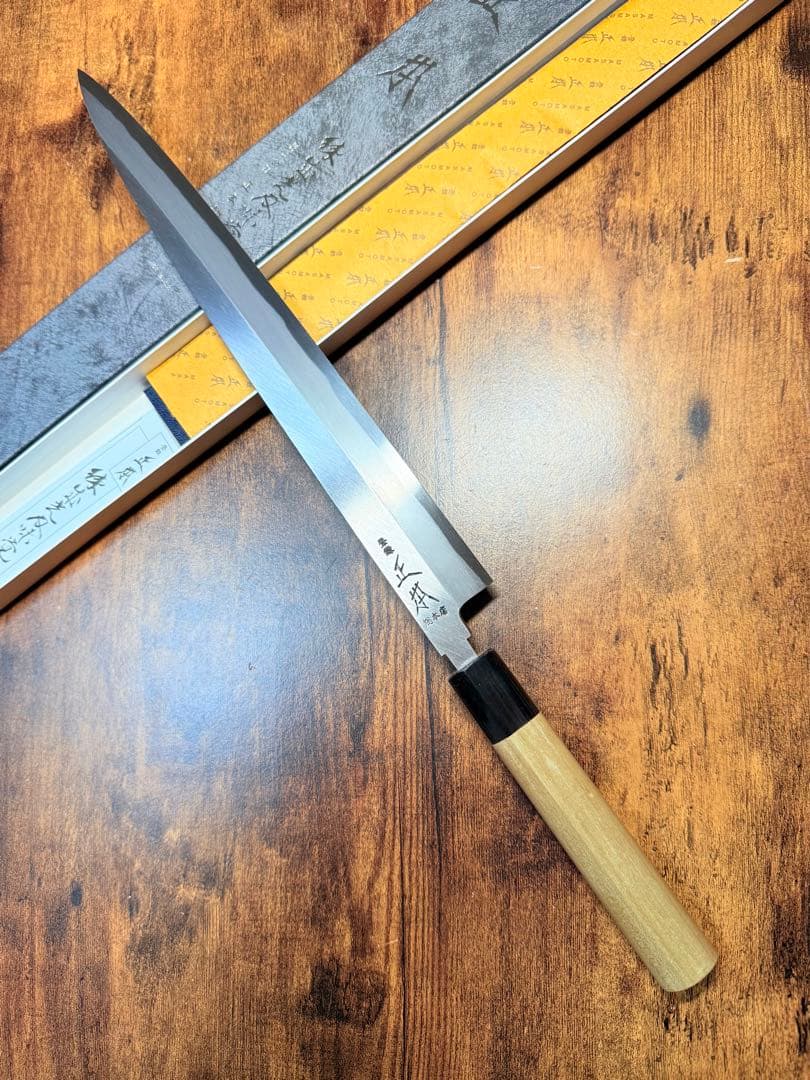 正本総本店　刺身 柳刃　包丁　本霞玉白鋼　尺　水牛柄