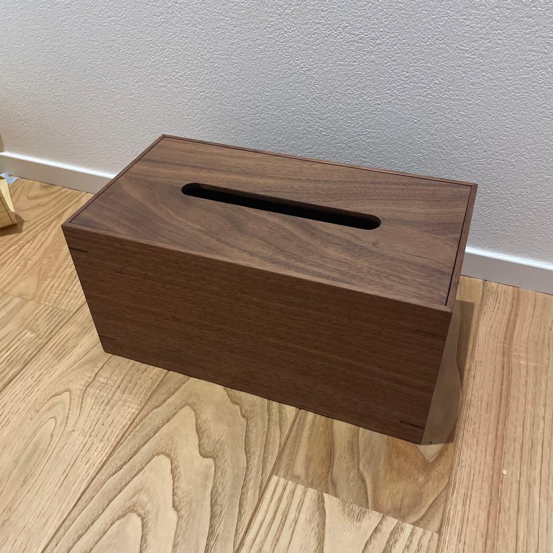 ウォールナット　ティッシュボックス　無垢