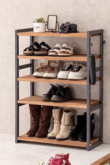 オープンシェルフ 棚 ラック シューズ 靴箱 収納 幅65cm 5段 ブラック