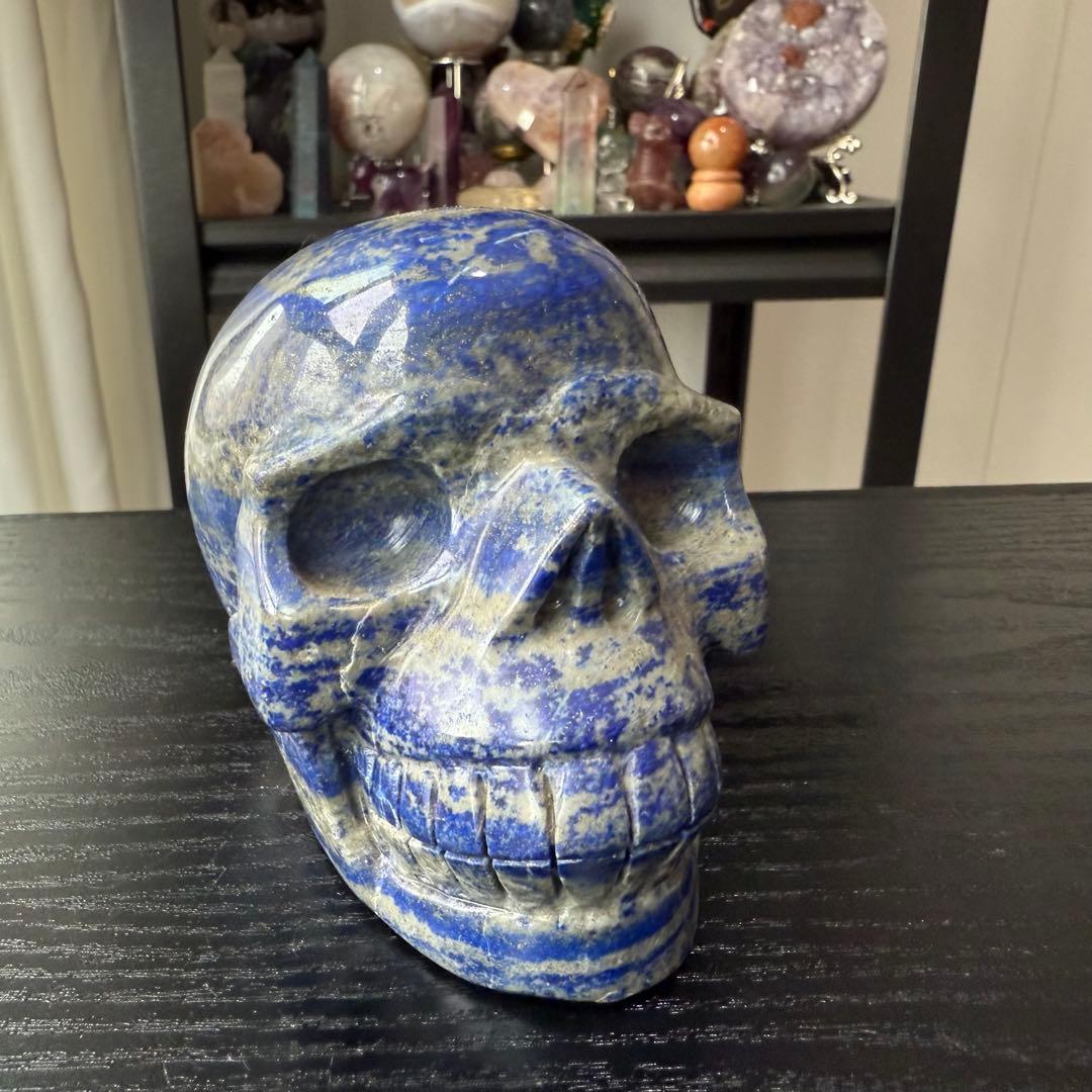 天然石ラピスラズリのスカル　置物　彫物NO.101110