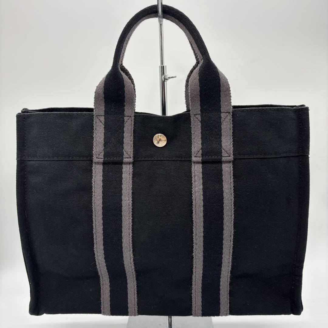 【極美品】HERMES トートPM フールトゥ キャンバス ブラック グレー