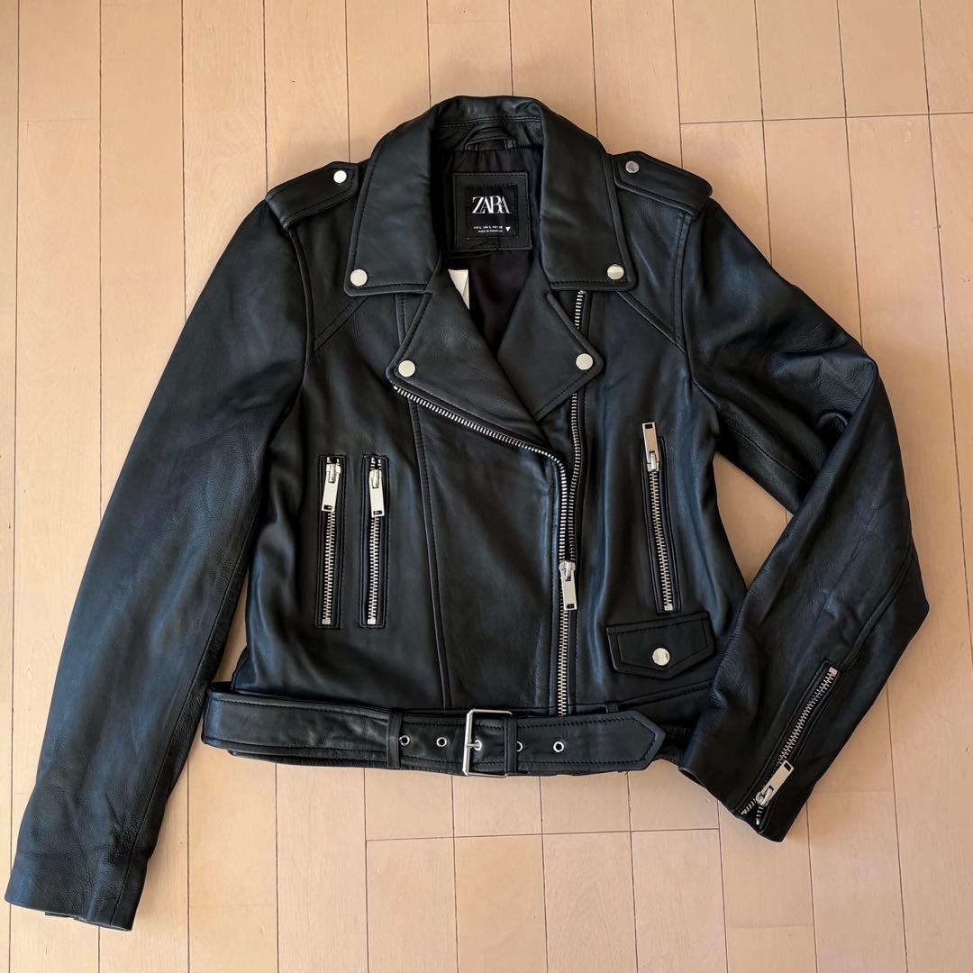 【新品タグ付き】ZARA ザラ ブラック 羊革 ライダースジャケット L