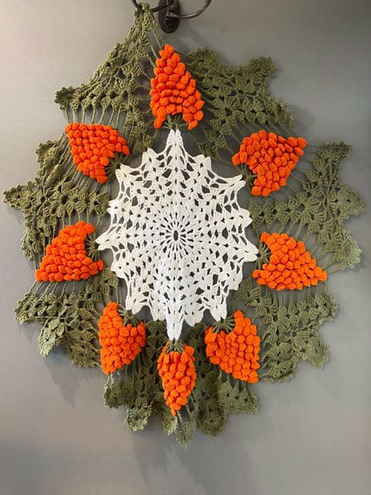 古着 ビンテージ 80s グラニー 植物網 ブランケット キャンプ ラグ 敷物