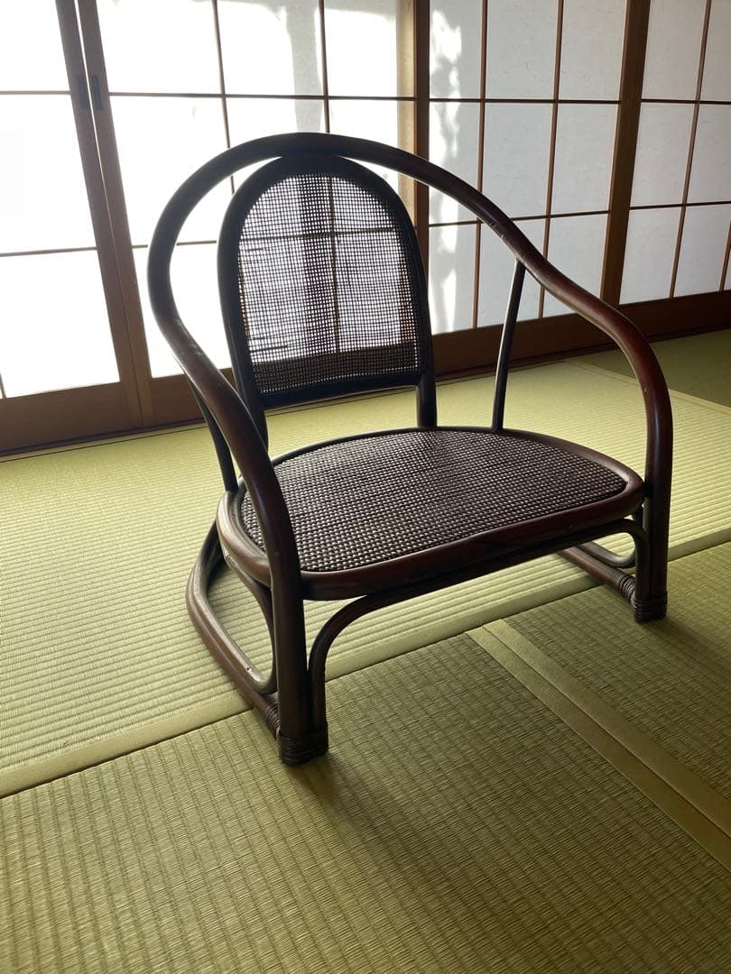 ラタン製ダークブラウン座椅子　ヴィンテージ