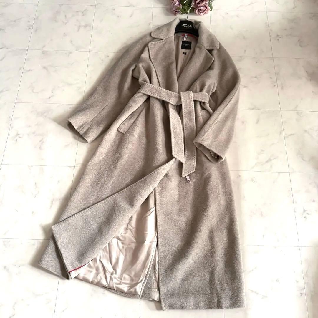 極美品★マックスマーラ アルパカシャギー ベルテッドコート スーパーロング 44