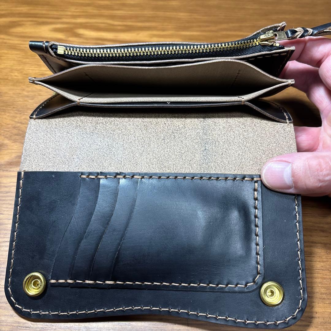 せわし　3層ロングウォレット カードポケット4つタイプ　糸　ベージュ　マチ