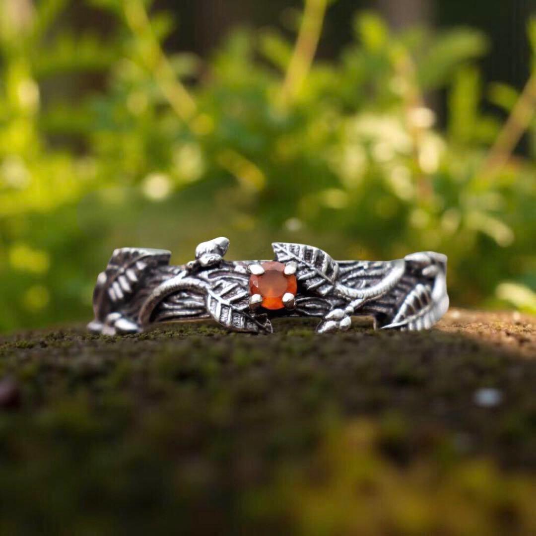 天然石リング、シルバー925指輪、自然のモチーフリング、ユニークデザイン、ギフト