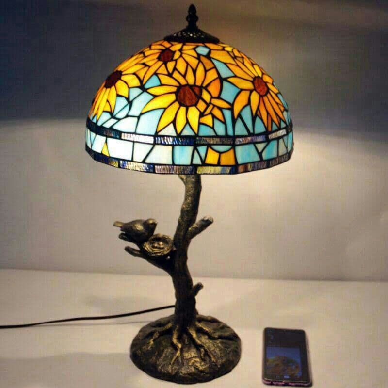 ティファニースタイルテーブルランプ電気スタンドガラスランプ 小鳥ひまわり5