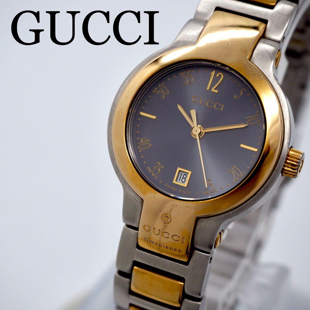 581 稼働 GUCCI レディース 時計 8900L デイト　シルバー　コンビ