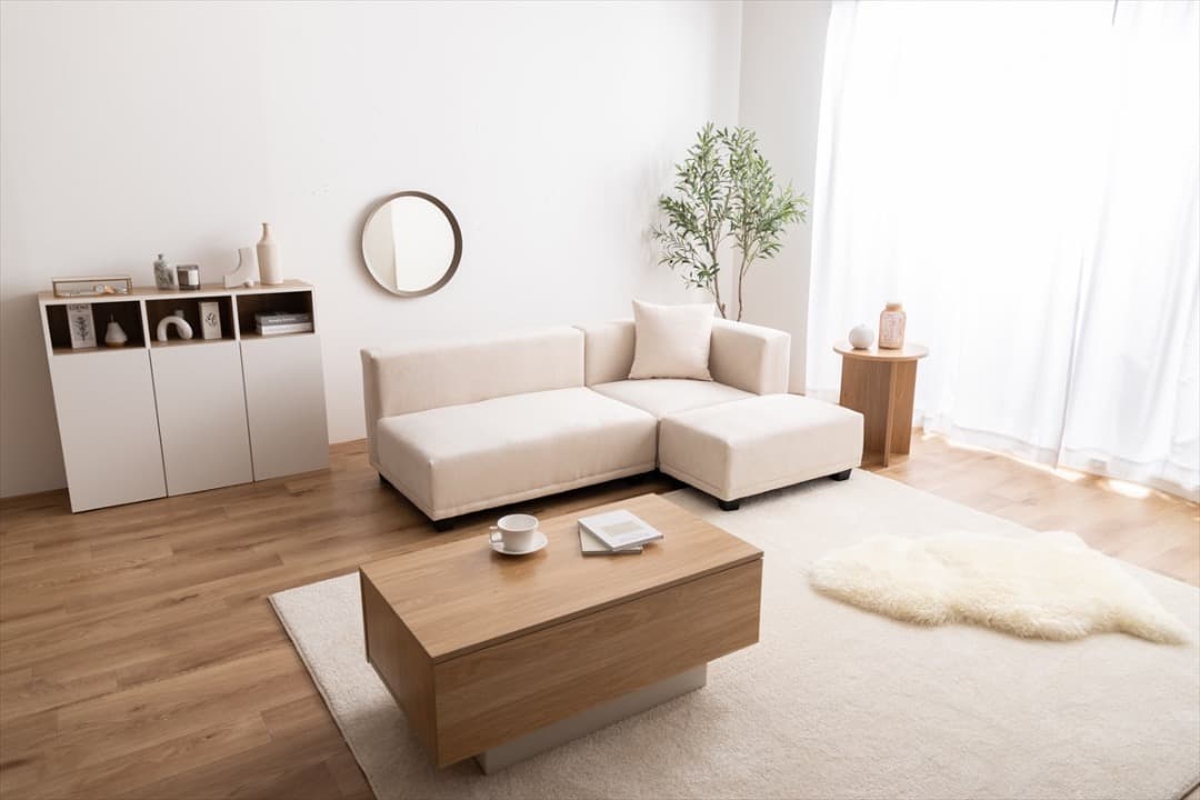 【送料無料】Sucre コーナーソファ 天然木フレーム Sバネ