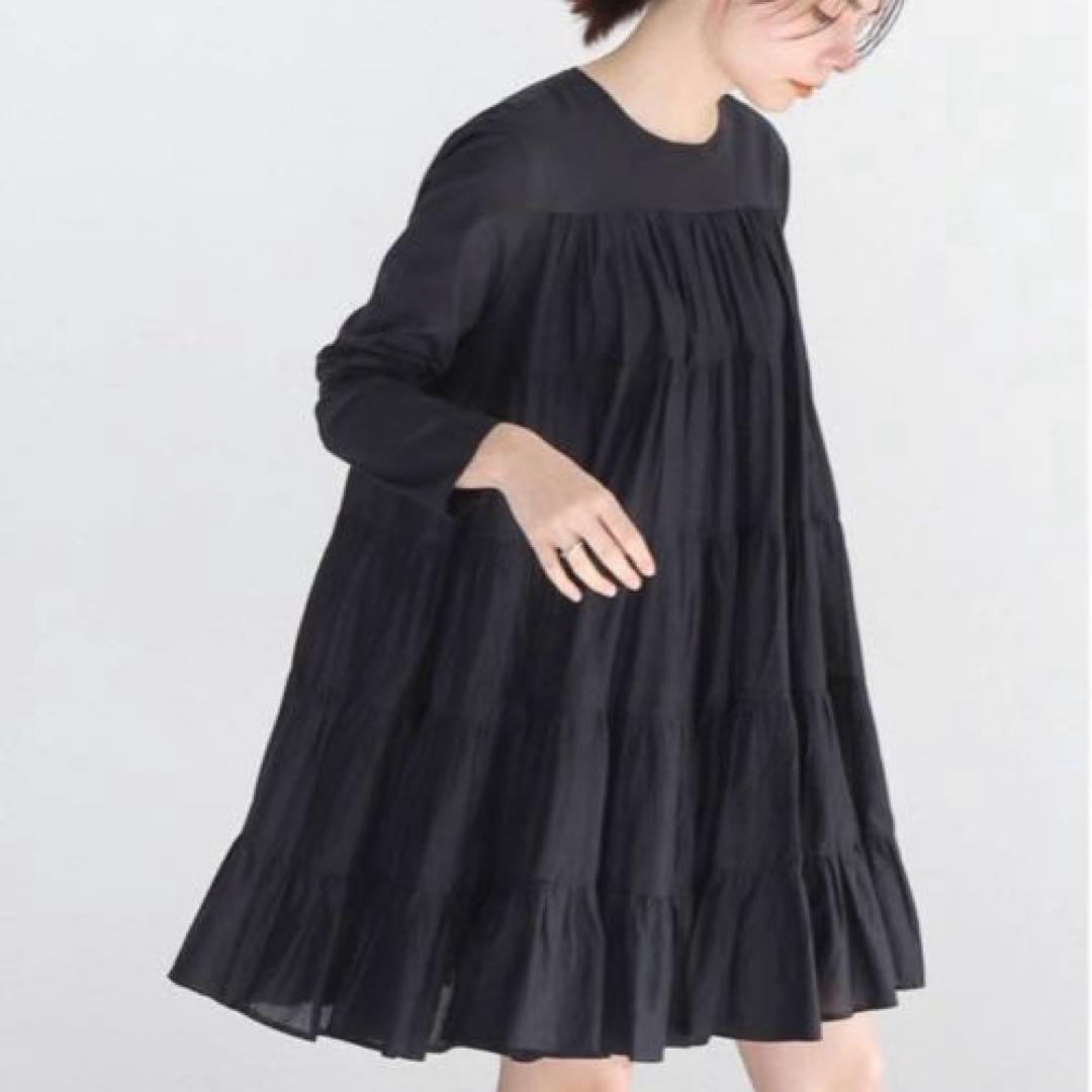 【美品】近年 マーレット ソリマン ティアード ワンピース ブラック コットン