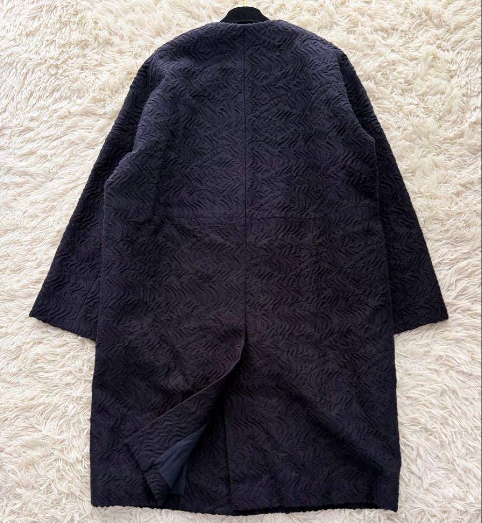 【希少✨】EPOCAエポカ ジャガードノーカラーコート ネイビー ゆったり40