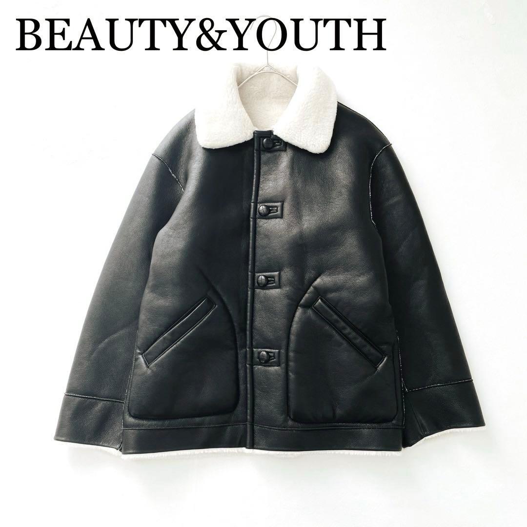 2927A【未使用級】ビューティー&ユース リバーシブルボアブルゾン黒エコレザー