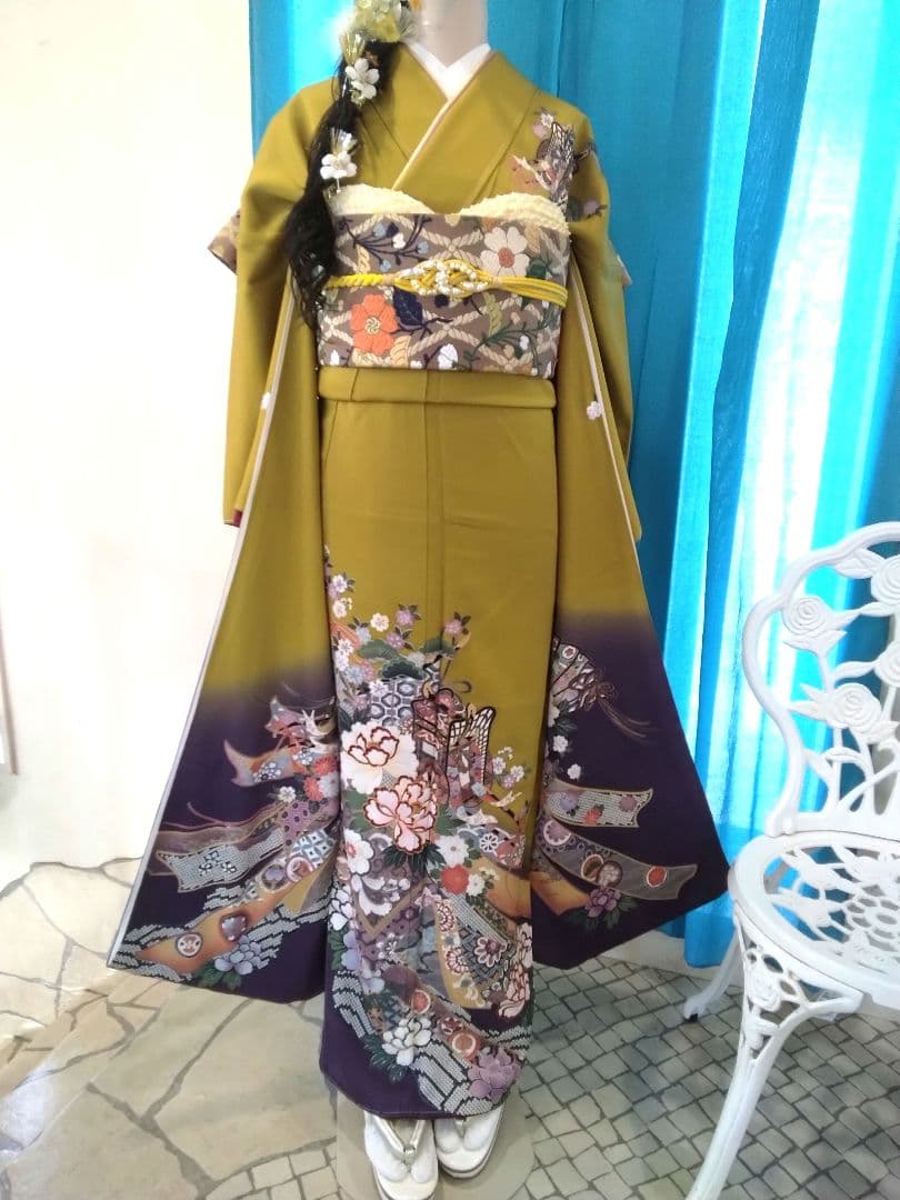 振袖フルセット、正絹成人式、新品未使用、重ね衿帯揚げ帯締め、帯、襦袢、ガード加工