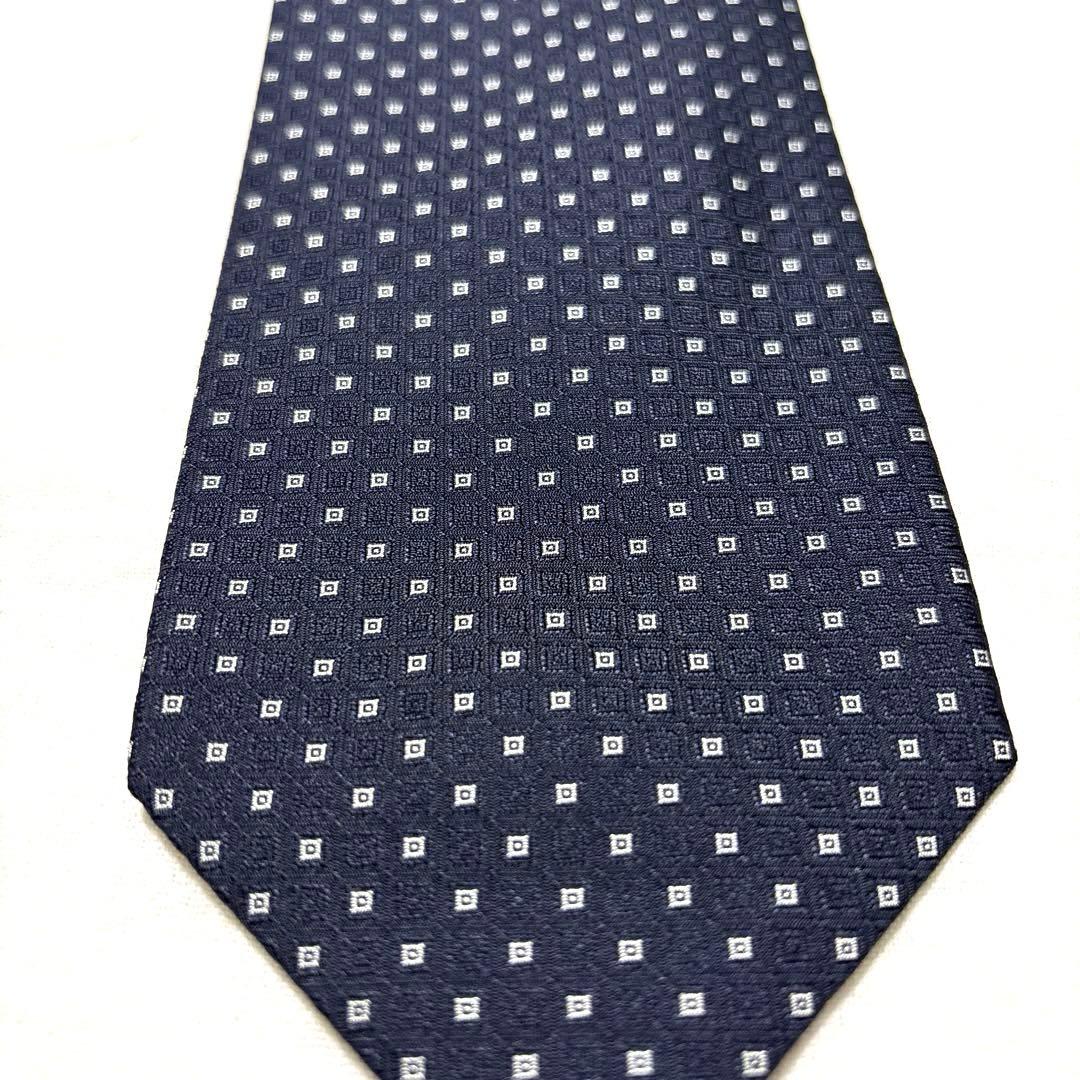 新品未使用　ルイジボレッリ　ネクタイ　ダークネイビー　小紋柄　タグ付