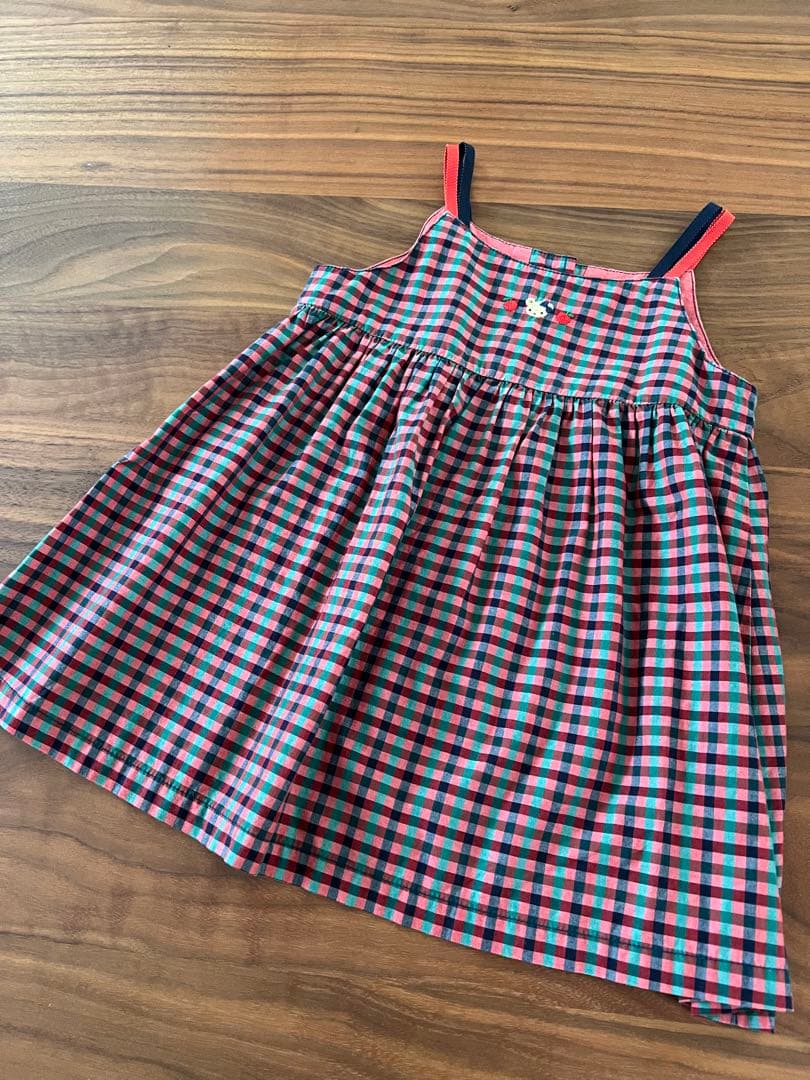 ファミリア 赤系 チェックワンピース ジャンパースカート 80 XX