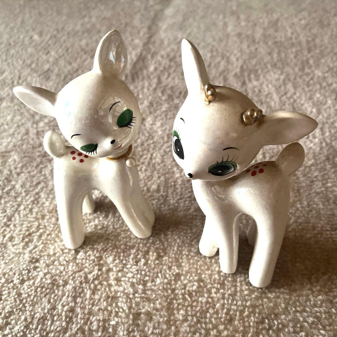昭和レトロ バンビ 鹿 陶器 1960年代ホワイトパールセラミック陶器