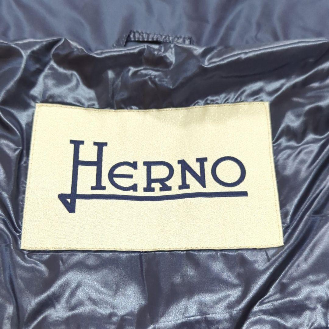 極美品 HERNO 46 大きいサイズ 半袖 ダウンベスト 異素材切替 紺
