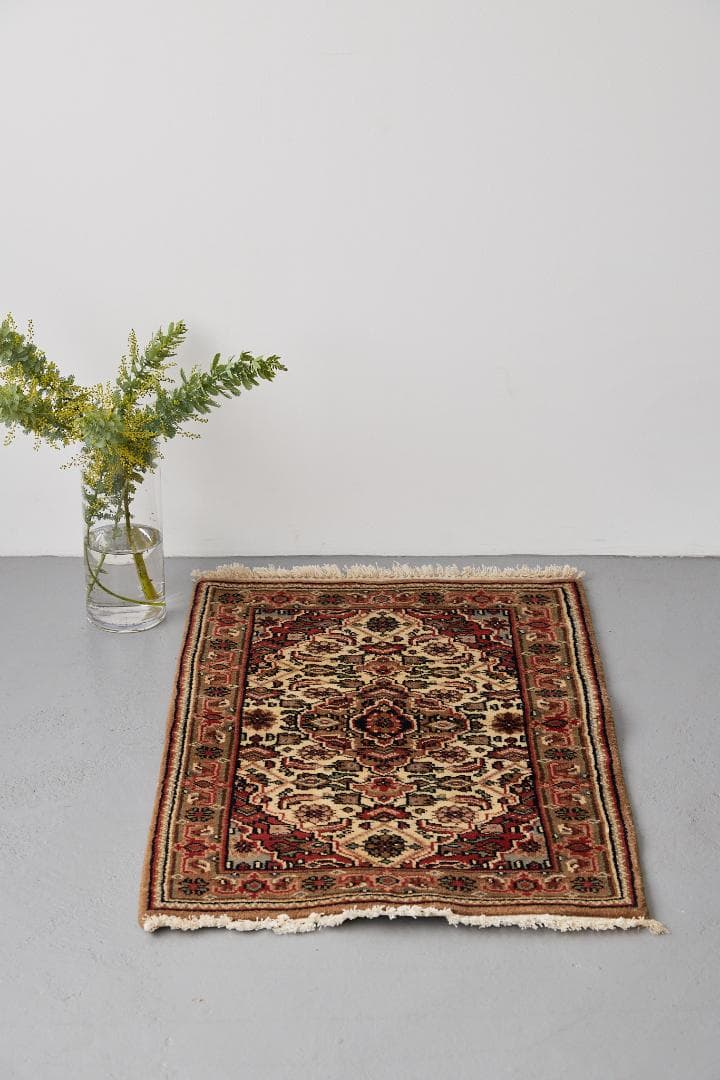 ヴィンテージラグ　ペルシャ絨毯　ハマダン産（96×61cm）赤　アイボリー　緑