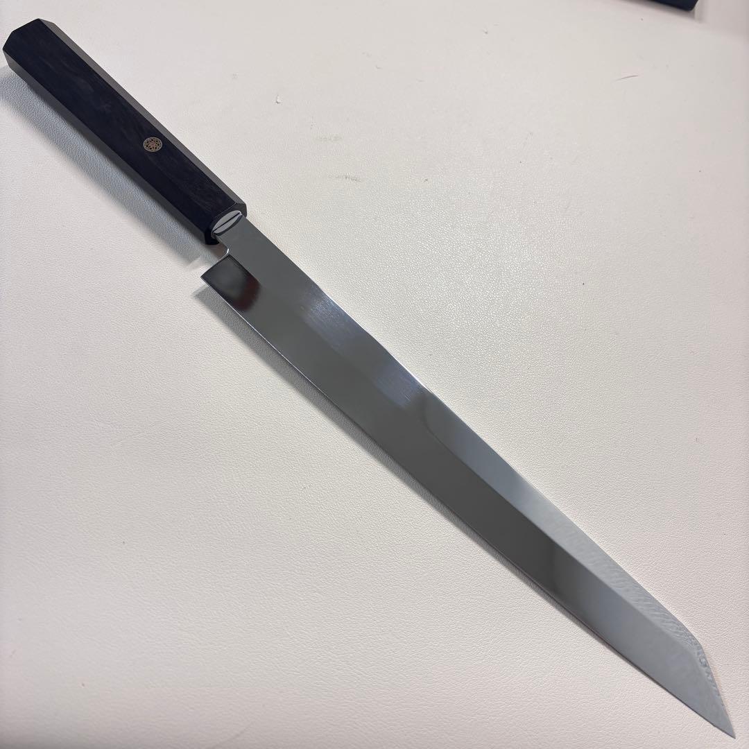 「ゆうちゃんママ 」270mm 切付柳刃包丁 鏡面　黒檀八角柄 刺身包丁