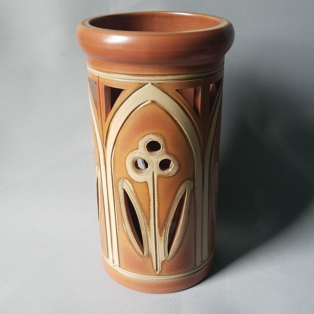 信楽焼傘立て 茶花彫り 信楽焼 高さ４７cm