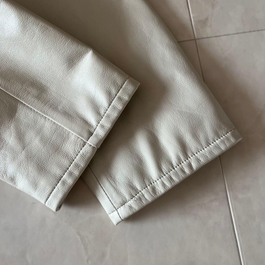 極美品✨PLATINEプラティーヌ ラムレザーノーカラージャケット 本革羊革38