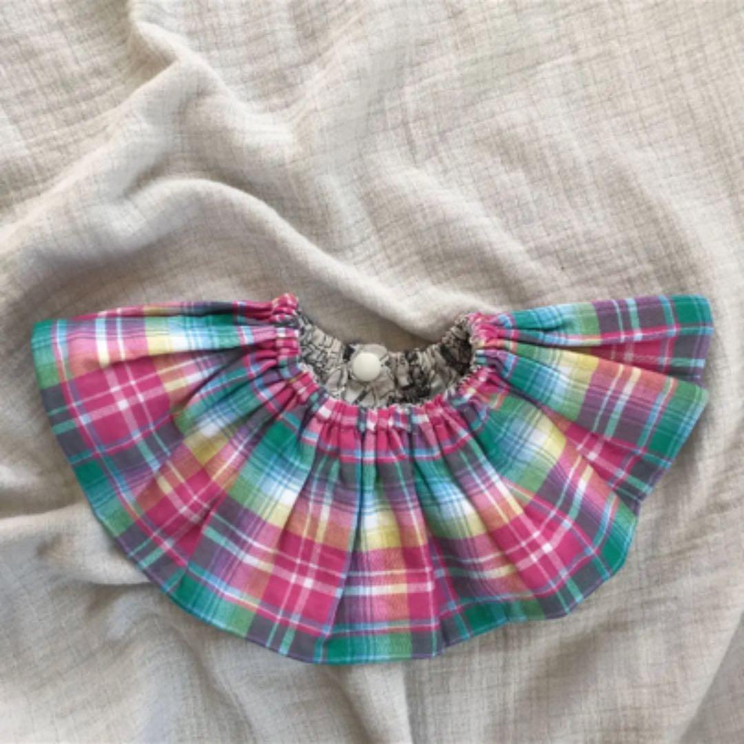 ★ピンクチェック×地図★ ハンドメイド リバーシブル スタイ オシャレ