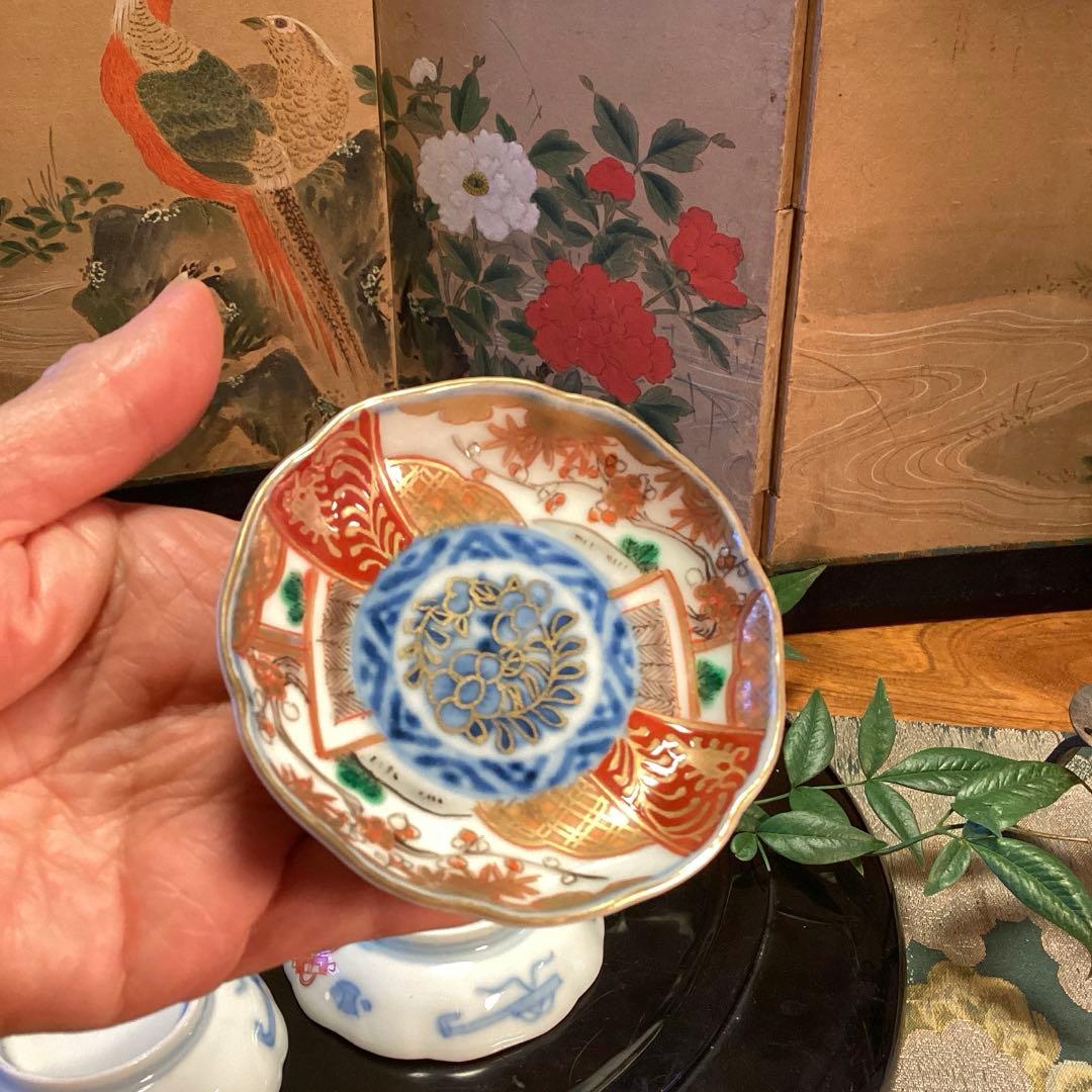 A1033 古伊万里　金襴手　梅に松　宝尽紋様　　豆皿　ちびちび　5枚